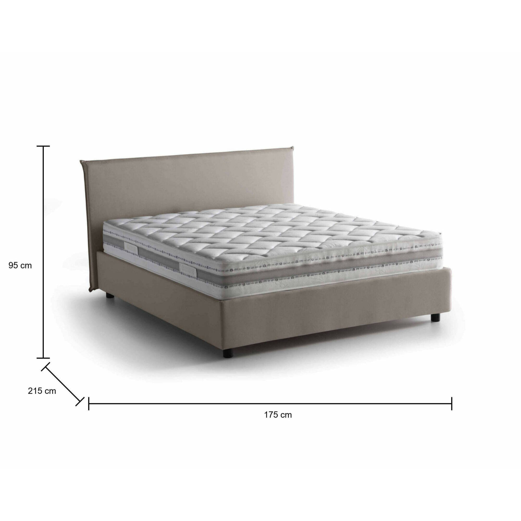 Letto matrimoniale Ariadni, Letto contenitore con rivestimento in tessuto, 100% Made in Italy, Apertura frontale, con materasso Cm 160x200 incluso, Tortora