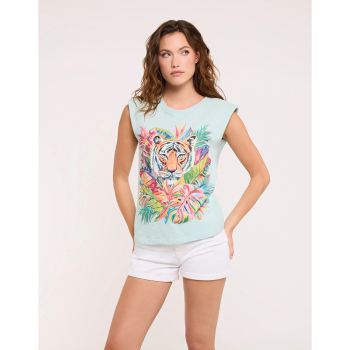 Camiseta Tigre Sin Mangas Turquesa - Tikibana