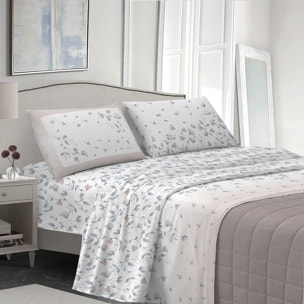 Completo letto pea flower beige 100% cotone