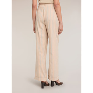 Motivi - Pantalones palazzo de mezcla de lino a rayas - Beige