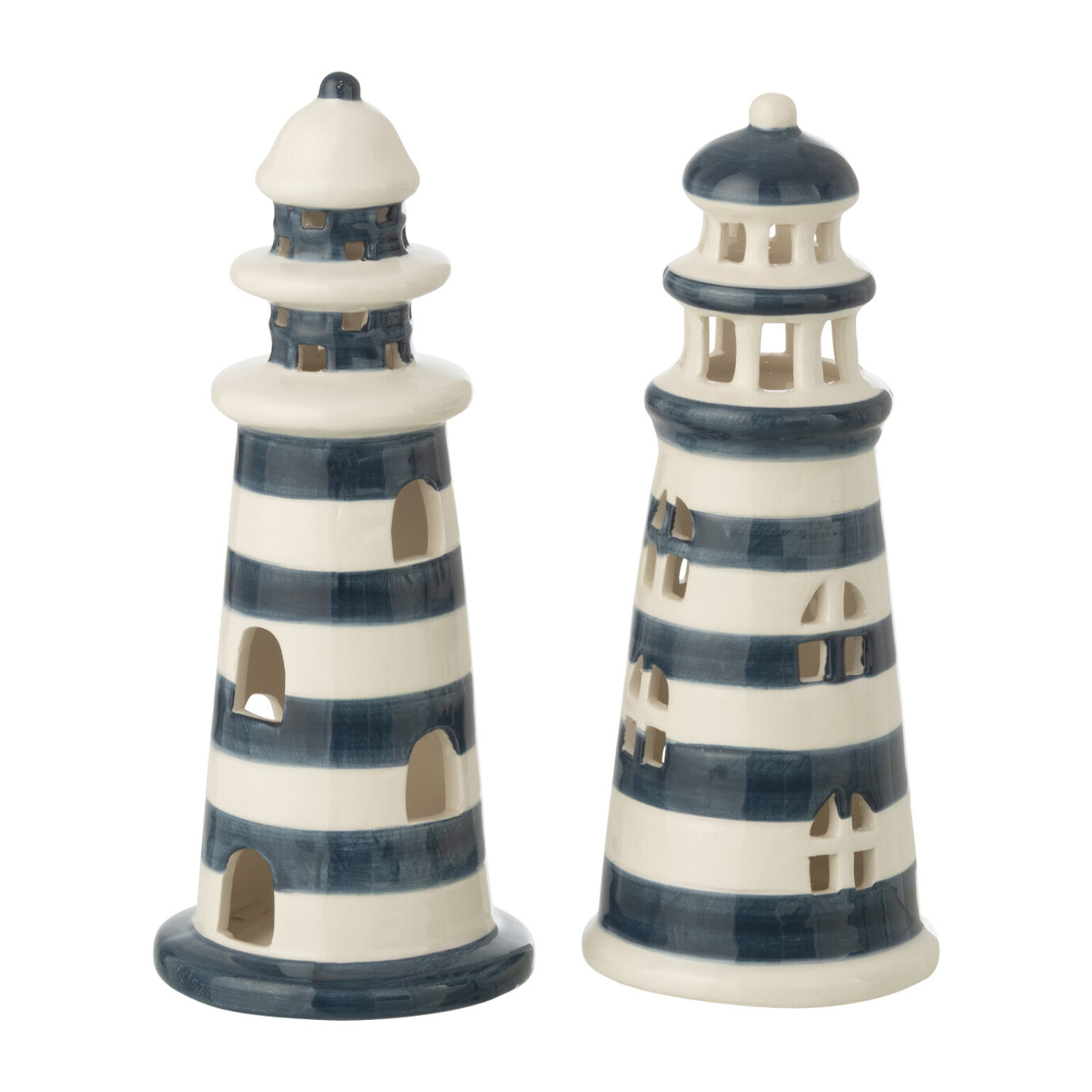 J-Line Phare Ligné - porcelaine - blanc/bleu - small - 2 pièces - Lampes LED