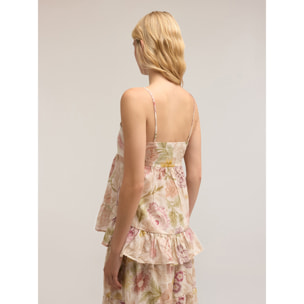 Motivi - Top in mussola di cotone fantasia floreale - Rosa cipria