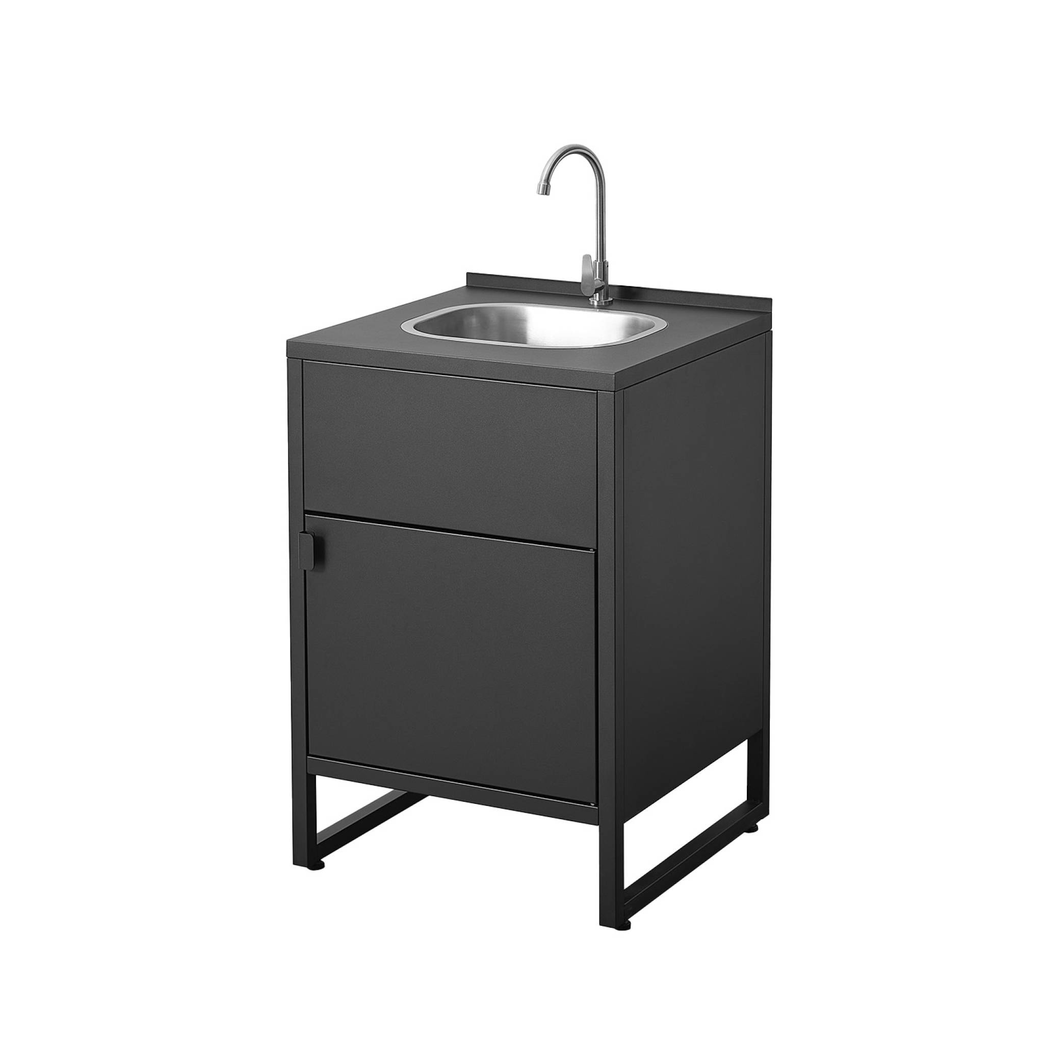 Cuisine extérieure acier évier et 1 porte L60cm noir - Kea