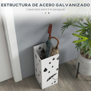 ParagÃƒÂ¼ero de Acero ParagÃƒÂ¼ero Blanco con 4 Ganchos y Bandeja de Goteo Extraíble Porta Paraguas Diseño Tallado para Pasillo Entrada 15,5x15,5x41 cm