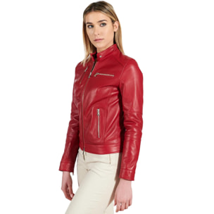 Giacca biker in pelle rossa nappa effetto liscio