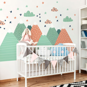 Stickers muraux enfants - Décoration chambre bébé - Autocollant Sticker mural géant enfant montagnes scandinaves RODIKA