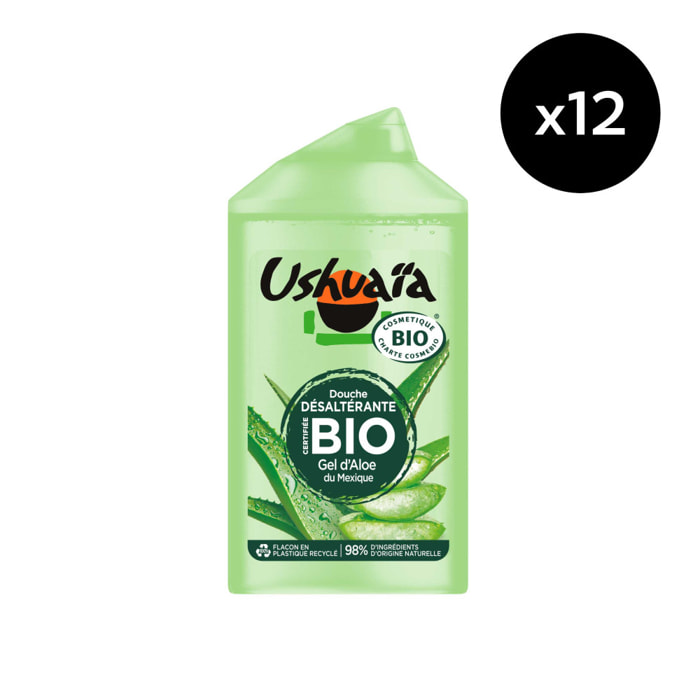 Lot de 12 - Ushuaïa Douche Désaltérante Gel d'Aloe du Mexique Certifiée Bio 250ml