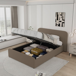 Lit avec coffre de rangement 160x200cm en velours marron SEDONA