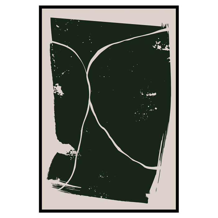 Affiche abstraite vert foncé lignes organiques minimalistes Affiche + cadre en métal - Noir