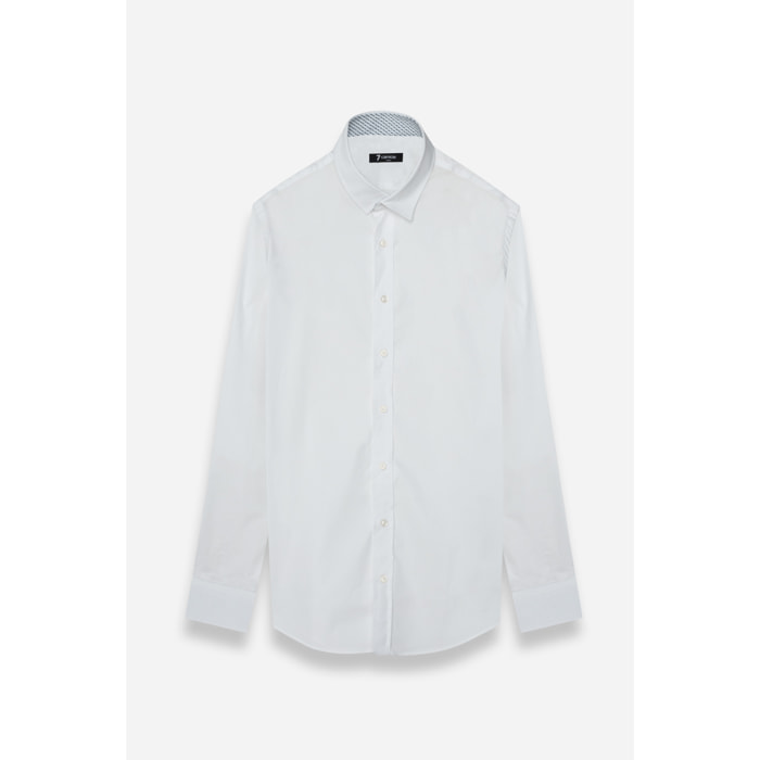 Camicia Uomo 1 Bottone Italiano Slim Popeline Stretch Unito Bianco