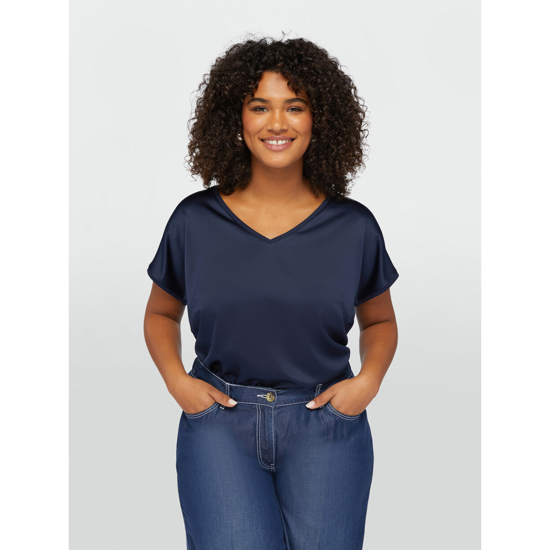 Fiorella Rubino - T-shirt in raso e jersey - Blu