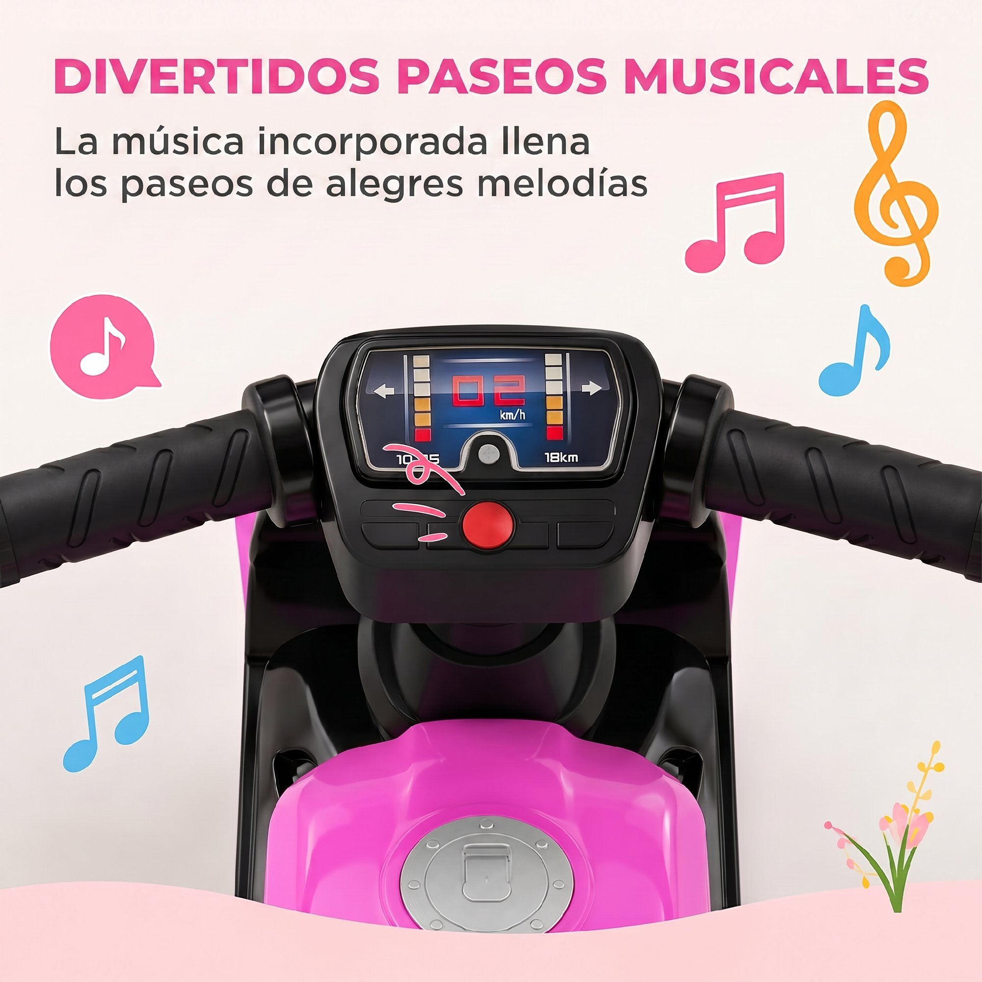 Bicicleta sin Pedales, Moto Correpasillos con Música y Ruedas Extra Anchas, Bicicleta de Equilibrio para Niños y Niñas de 18 a 36 Meses, Rosa
