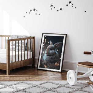Affiche enfant lapin dans le nid  Affiche sous cadre noir
