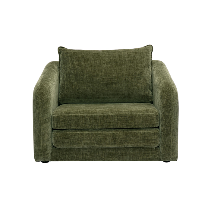 Fauteuil convertible en tissu effet velours texturé vert kaki MAHAUT