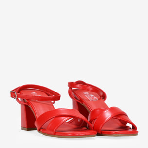 Sandalias de tacón ancho rojas mate