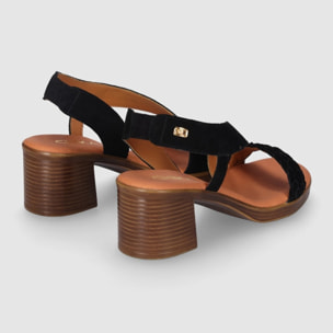 Sandalias de Serraje - Negro - Tacón: 6 cm