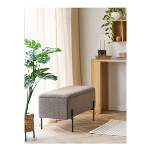 Watford - Panca contenitore in bouclé marrone con gambe in metallo nero 95x36,5x43 cm