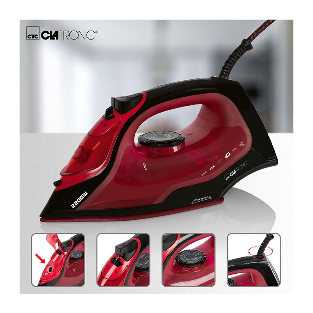 Fer à repasser vapeur avec 7 fonctions 2200W Clatronic DB 3752 Noir/rouge