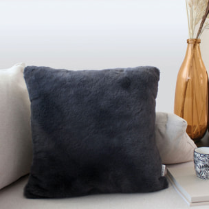 Coussin décoratif imitation fourrure toucher ultra doux - Gris anthracite