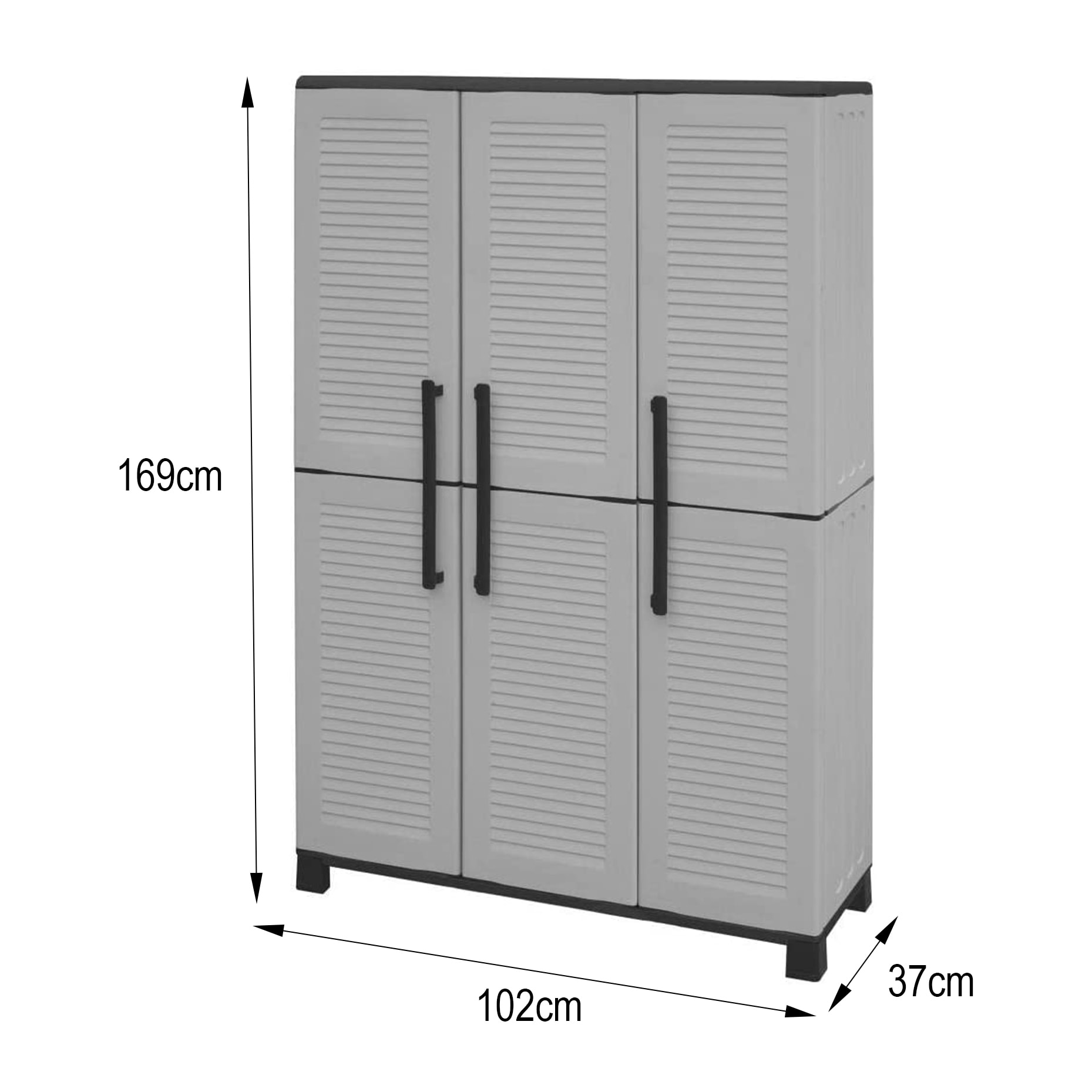 Armadio portascope da esterno o interno, Mobile a 3 ante e 3 ripiani regolabili in polipropilene, 100% Made in Italy, cm 102x37h169, colore Grigio