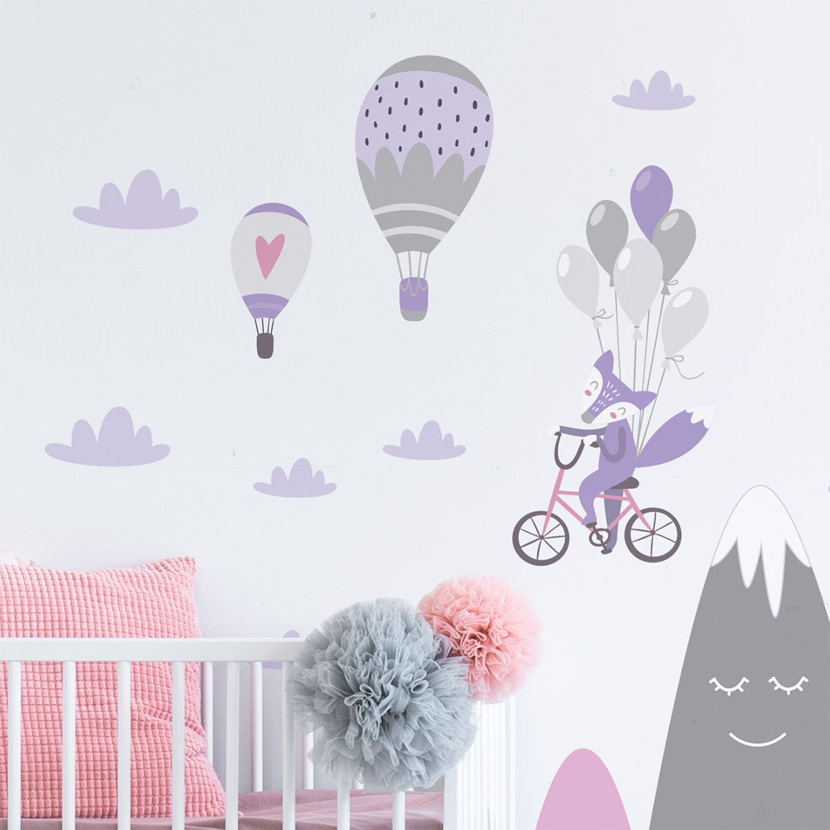 Stickers muraux enfants - Décoration chambre bébé - Autocollant Sticker mural géant enfant montagnes scandinaves ANIMAUX VAGABONDS