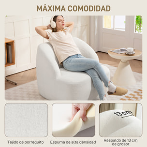 Sillón Tapizado en Borreguito Sillón de Salón de 81 cm con Diseño Curvo Acolchado Grueso No Requiere Montaje para Dormitorio Sala de Estar Oficina Crema