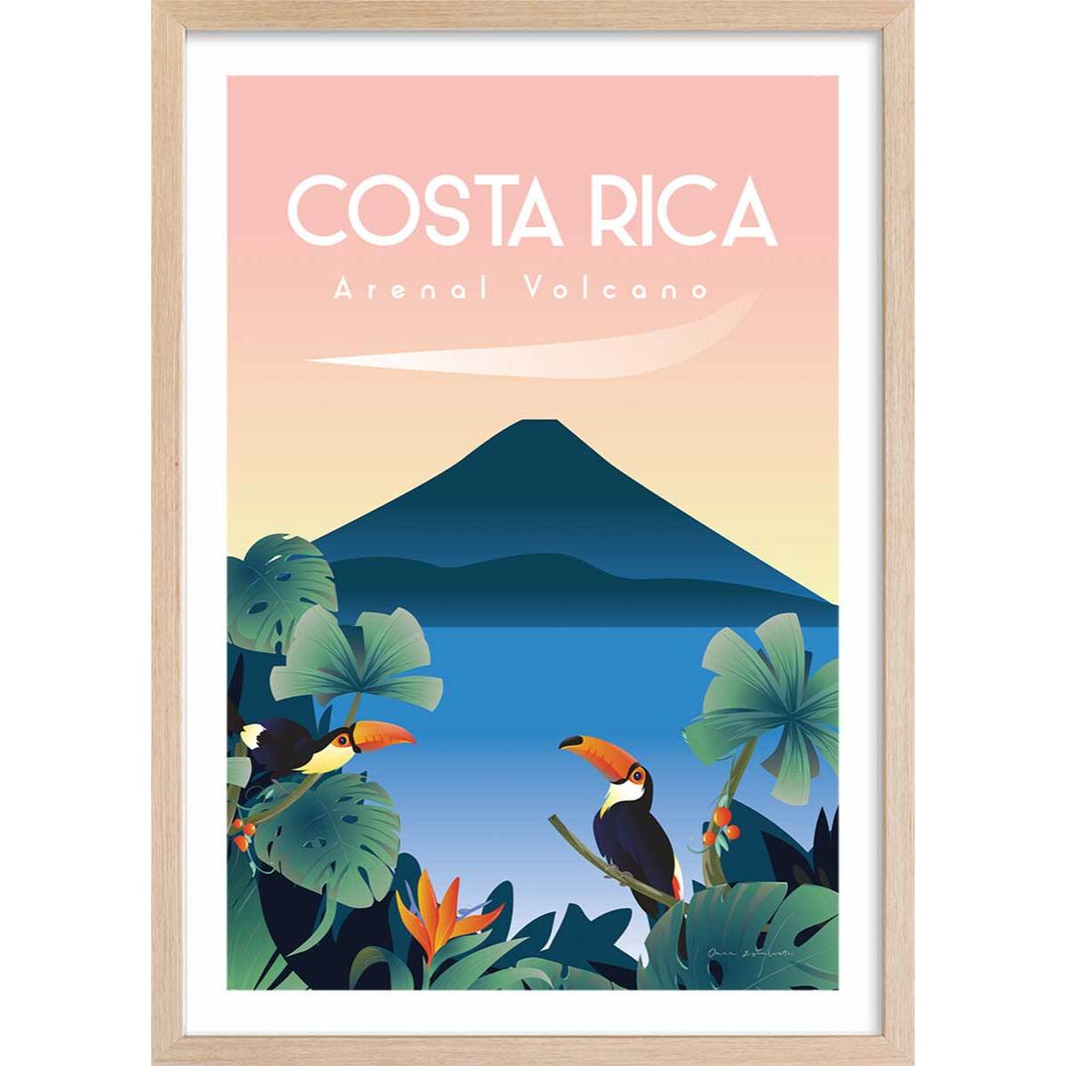 Affiche voyage Volcan du Costa Rica Affiche + cadre en bois - Chêne