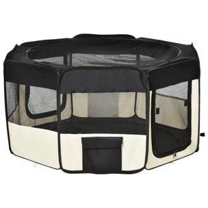 Parc enclos pliable chien chat - Ø 120 x 58H cm - acier tissu Oxford - crème noir