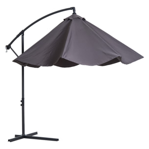 Parasol déporté octogonal inclinable manivelle pied acier Ø 3 x 2,5H m gris