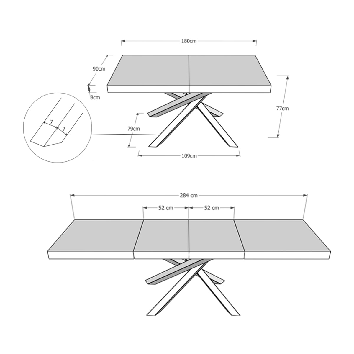 Mesa extensible 90x180/284 cm Volantis Premium Cemento estructura multicolor 4/B