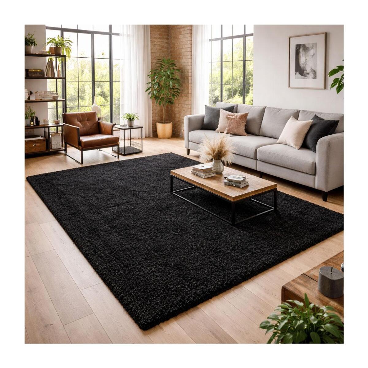 Tapis poils longs shaggy tissé motif uni ZASIVE