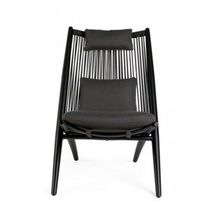 Set di 4 poltrone ALOHA in alluminio nero e intreccio di corda nero, con cuscini