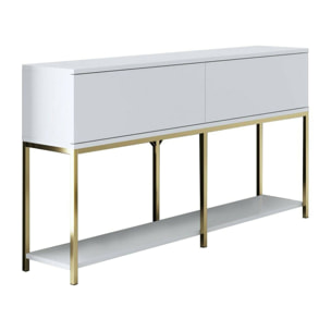 Credenza Djimsit, Buffet da soggiorno, Madia da salotto, Dispensa da cucina, 150x30h80 cm, Bianco e Oro