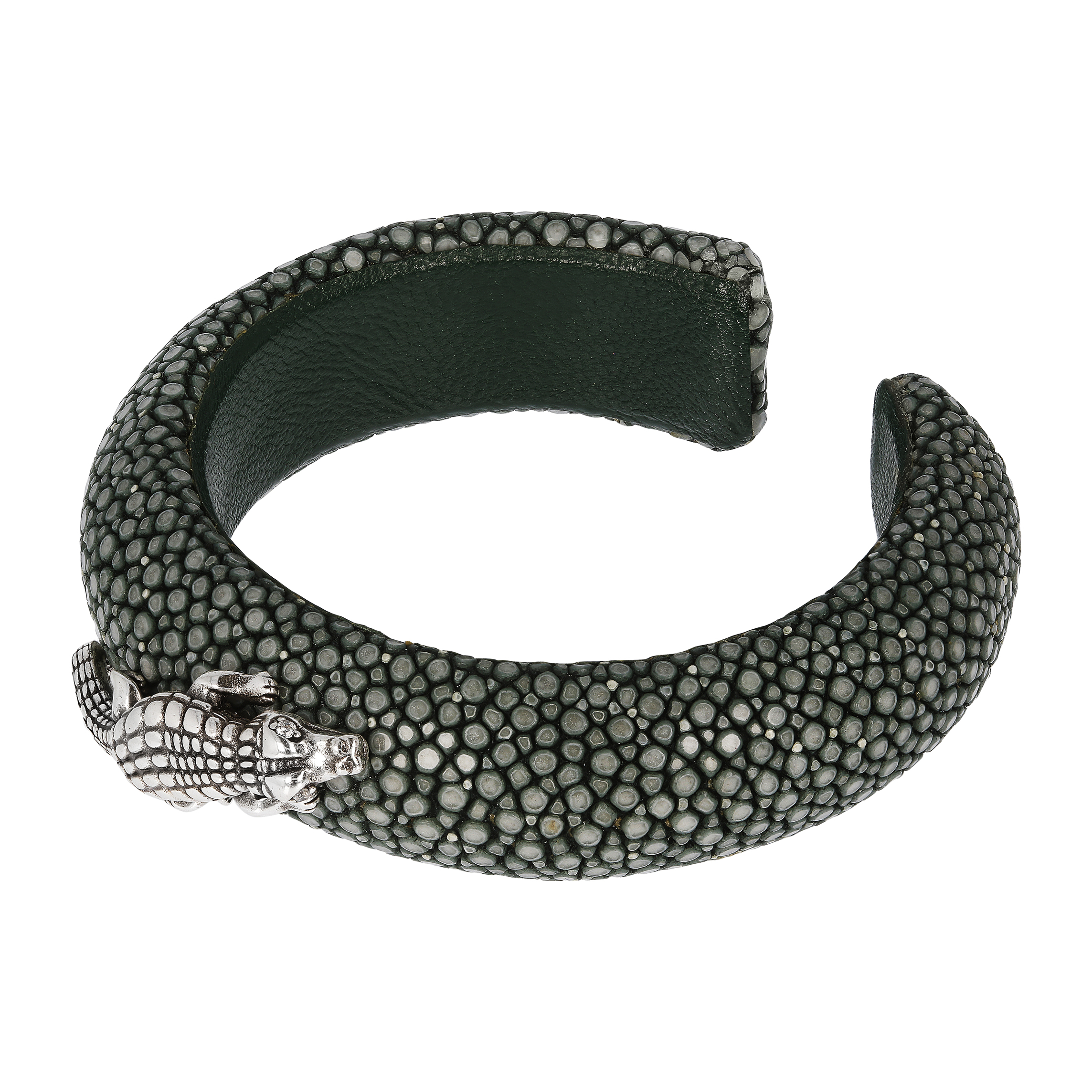 Bracciale Rigido Nero con Coccodrillo