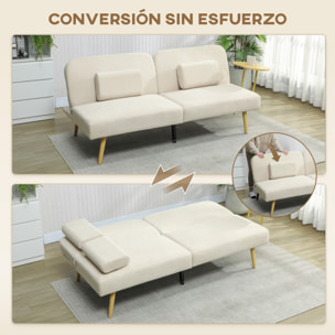 Sofá Cama de 3 Plazas con Mesa Auxiliar, 3 en 1, Sofá Cama Convertible con Respaldo Ajustable, Apertura Clik-Clak, 2 Almohadas para Reposabrazos y Patas de Metal, 196x86x81 cm, Beige