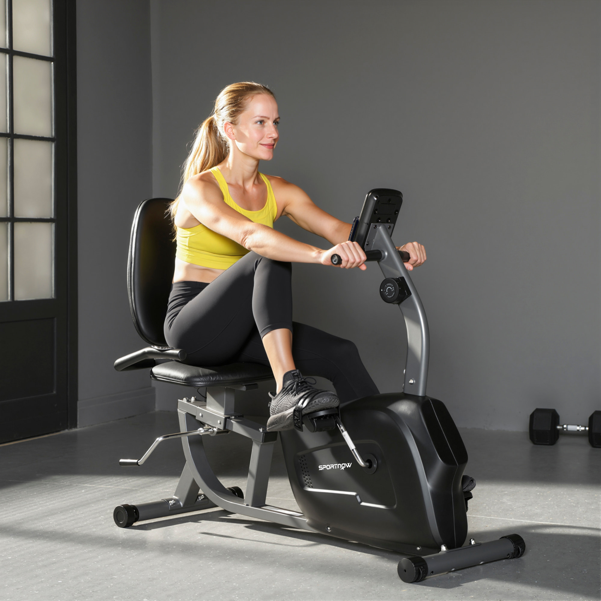 Vélo d'appartement semi-allongé réglable écran LCD multifonction noir