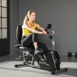 Vélo d'appartement semi-allongé réglable écran LCD multifonction noir