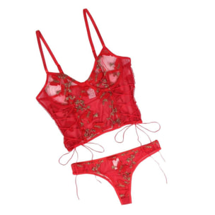 Top y bragas con estampado de mariposa rojo