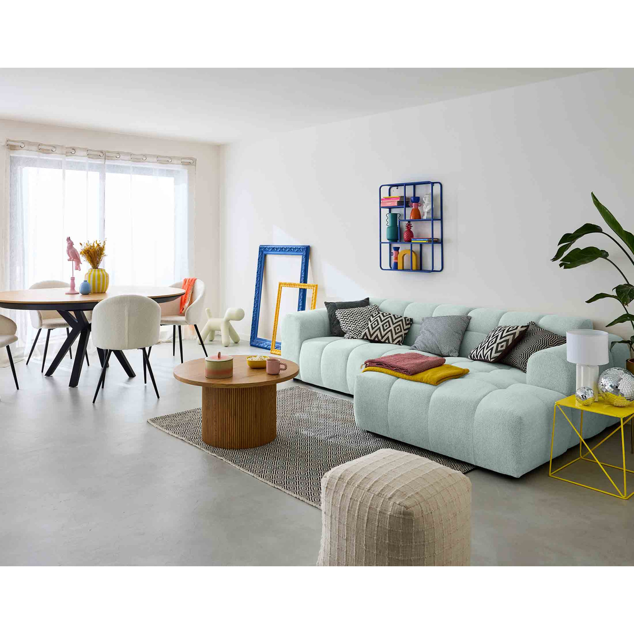 Ray - canapé d'angle droit - 4 places - en tissu texturé - Bleu