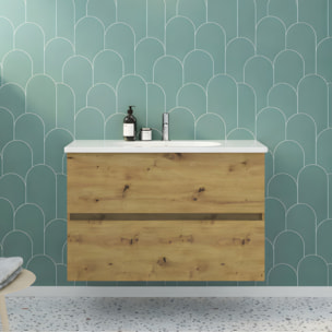 Meuble de salle de bain simple vasque 100 cm BURGBAD Joline chêne