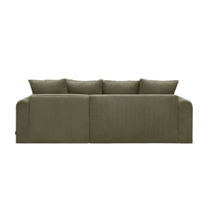 Canapé d'angle convertible réversible 3 places velours côtelé kaki avec coffre de rangement - Almo