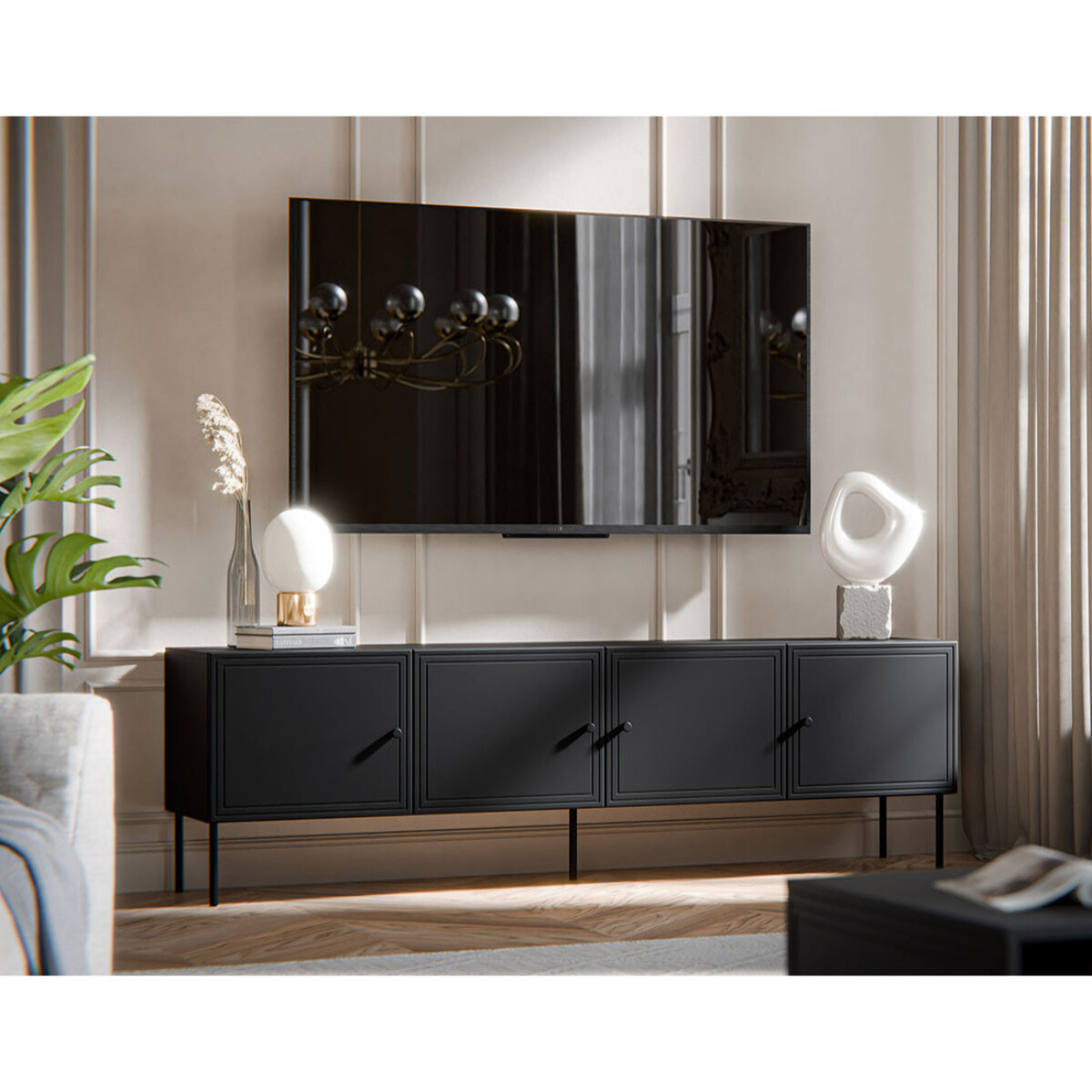 Lavaggi - meuble tv - 4 portes - 200 cm - Noir