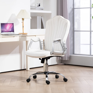 Silla de Oficina Silla de Escritorio Giratoria con Altura Ajustable Reposabrazos Respaldo Curvado Función de Basculante Blanco