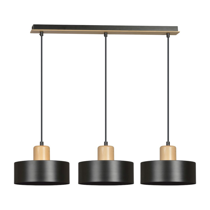 Lampada a sospensione TORIN in acciaio nero opaco e legno