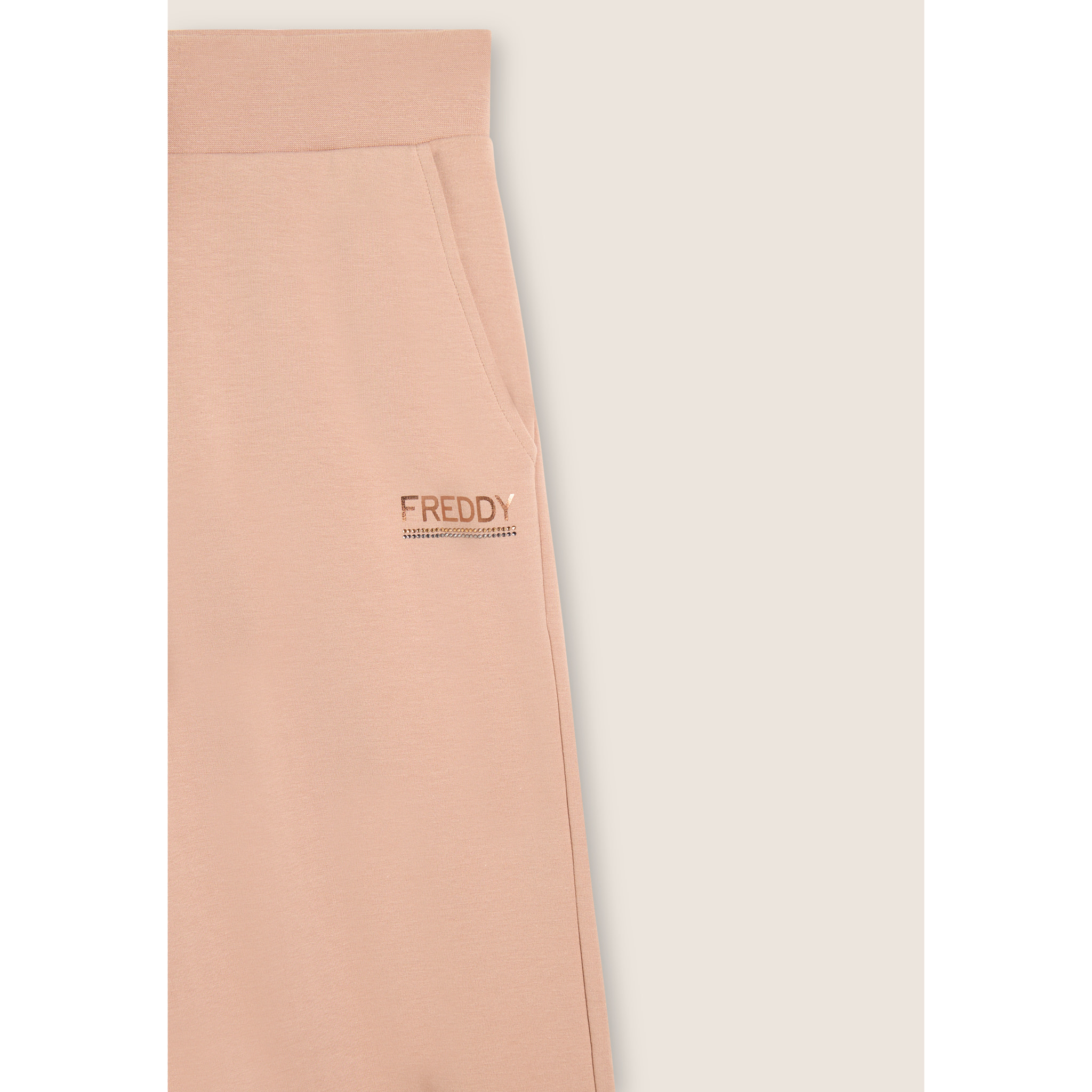 Pantaloni wide leg da donna con logo in strass bicolore