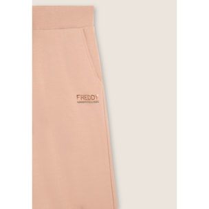 Pantaloni wide leg da donna con logo in strass bicolore