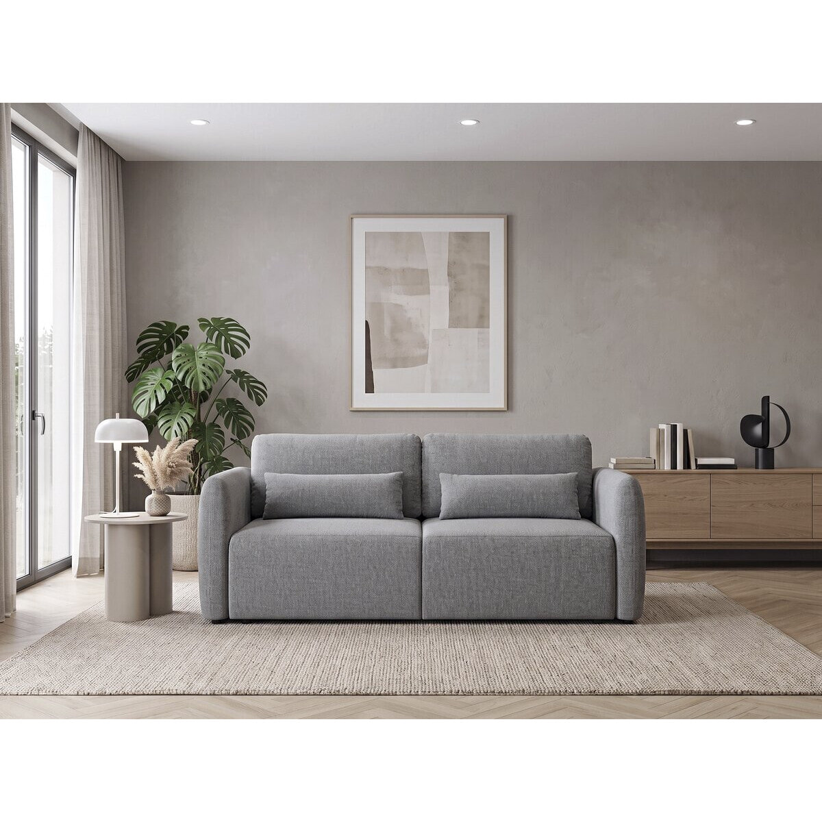 Canapé droit convertible en tissu "Concorde" 3 places - Gris