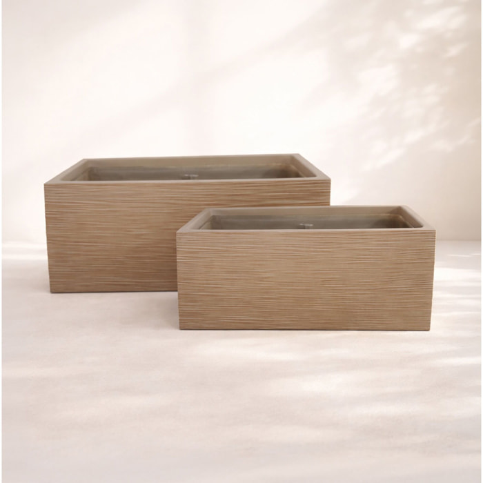 Set de 2 pots rectangulaire en fibre d'argile marron 37/47cm COMPORTA
