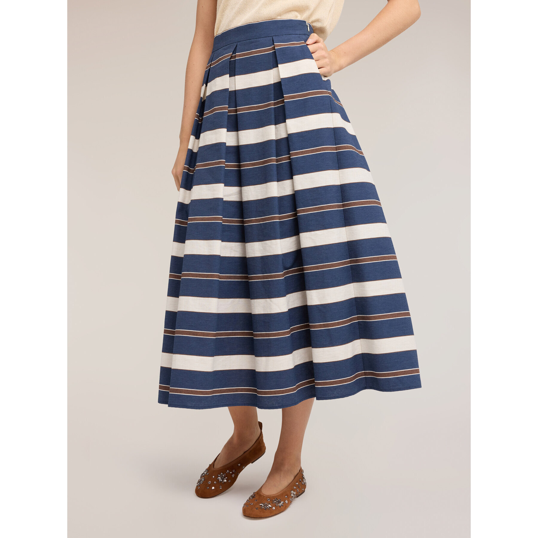 Motivi - Falda plisada de rayas estampadas - Azul