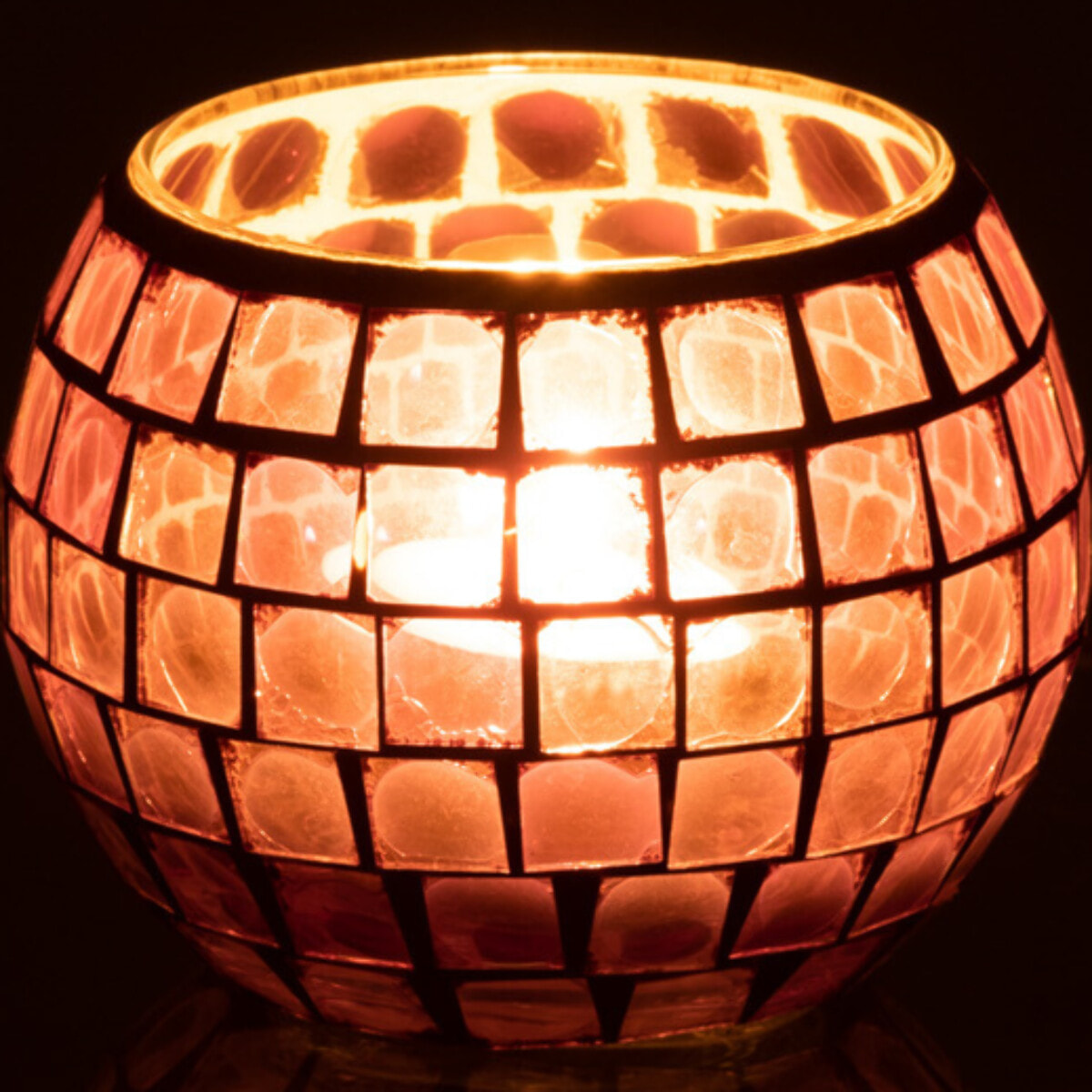 J-Line photophore Mosaïques Rond - verre - mauve - small - 2 pièces